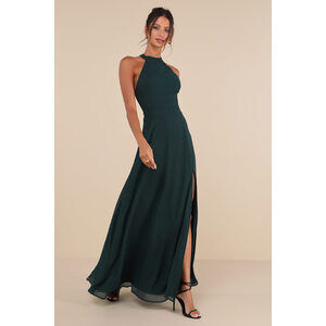 Lulus Confidently Charismatic Emerald Backless Halter Maxi Dress Green - Size XS